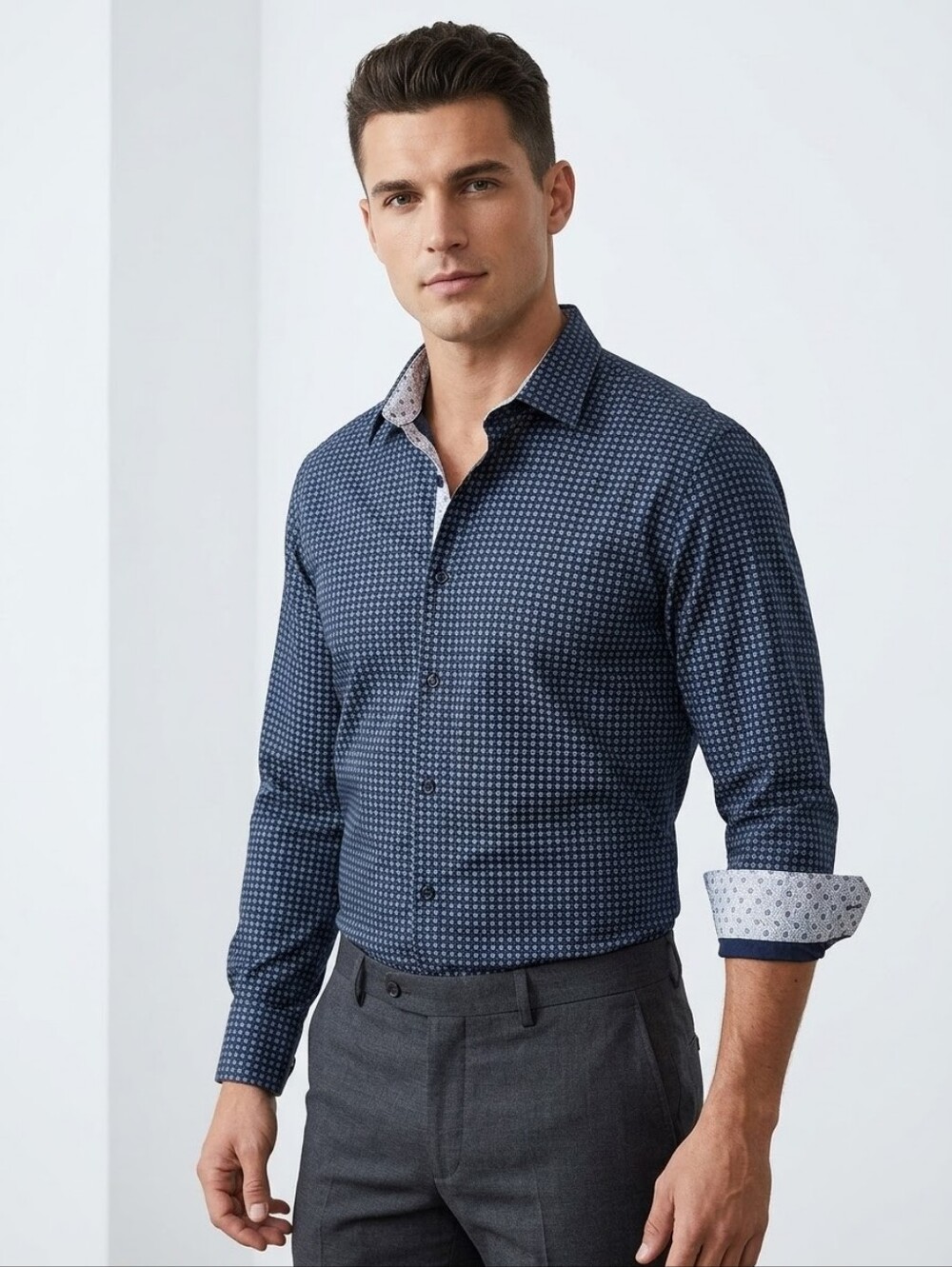 Robert Graham Shirt Button Down Mens XXL Long Sleeve Flip Cuff Geometric Cotton